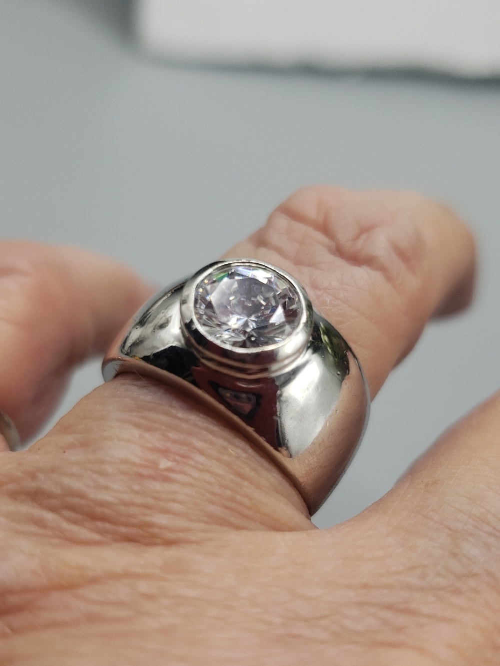 Sterling Silver Statement Ring w/ Large Bezel Set CZ /Crystal Stone .925 sz 7